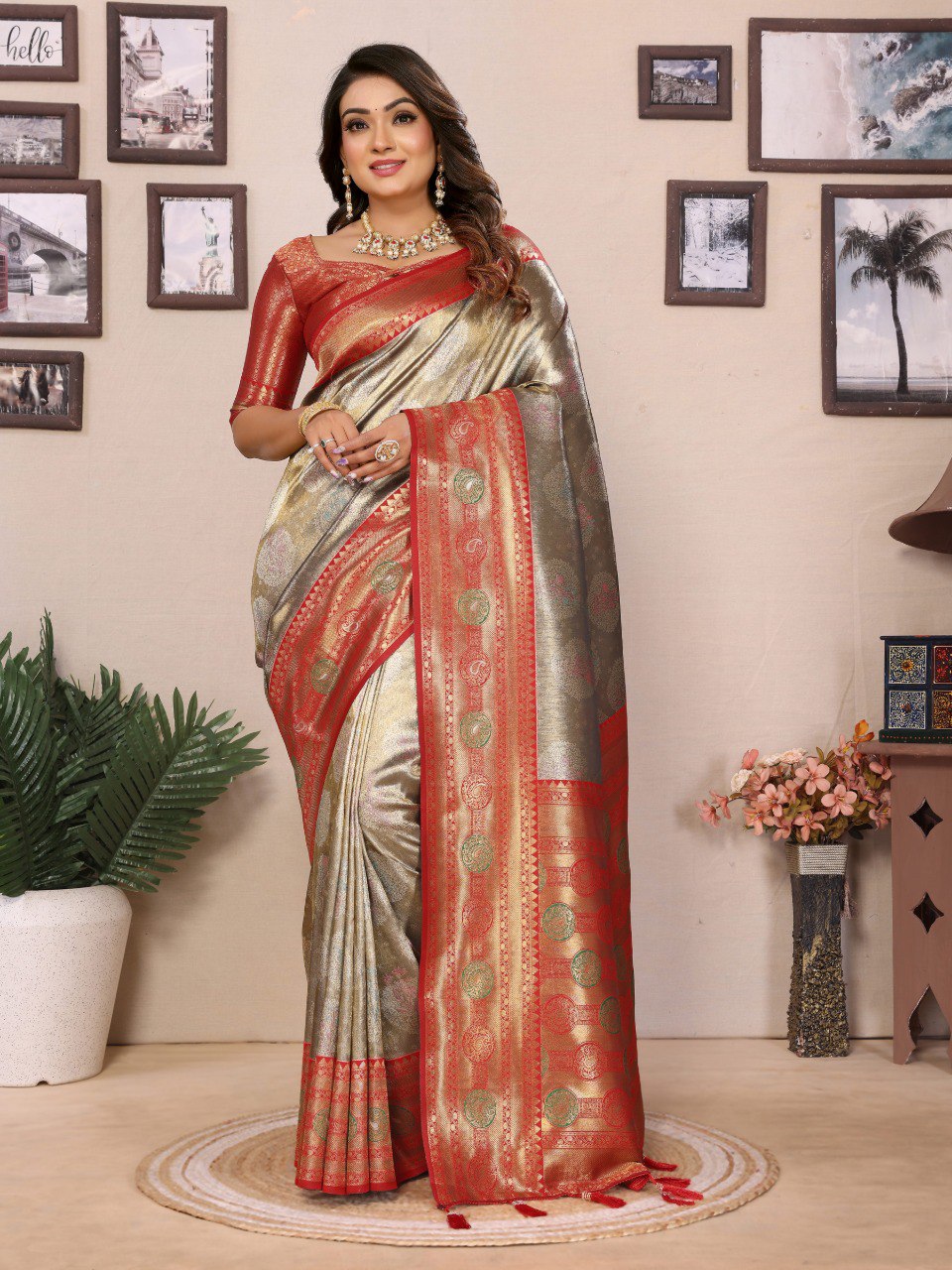 Sea Green banarasi tissue silk saree with weaving work
