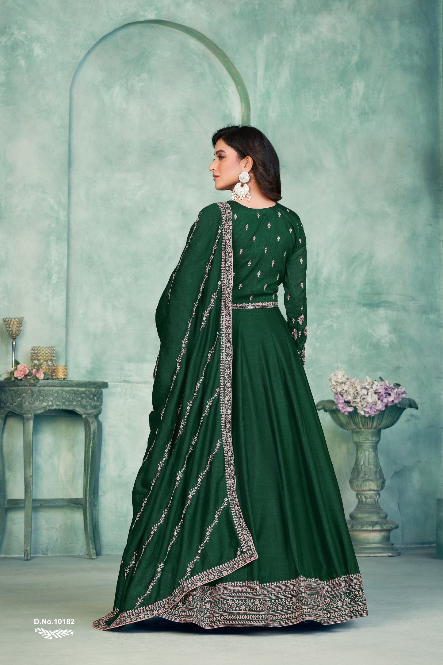 Green Embroidered Art Silk Semi Stitched Anarkali Suit