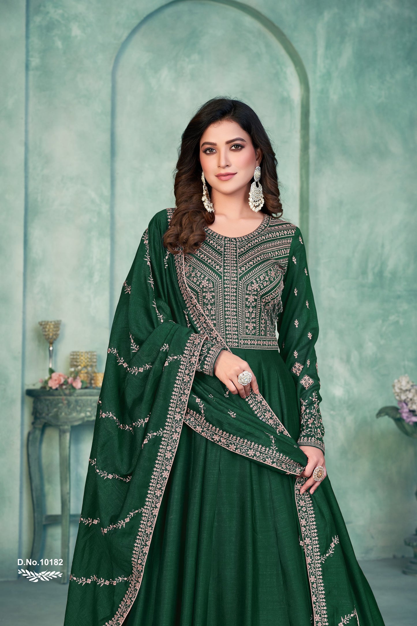 Green Embroidered Art Silk Semi Stitched Anarkali Suit