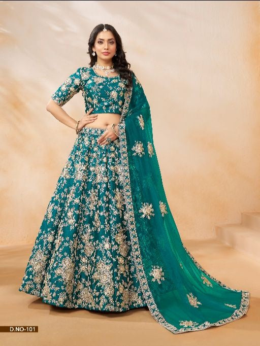Teal Green Embroidered Heavy Art Silk Designer Lehenga With Blouse