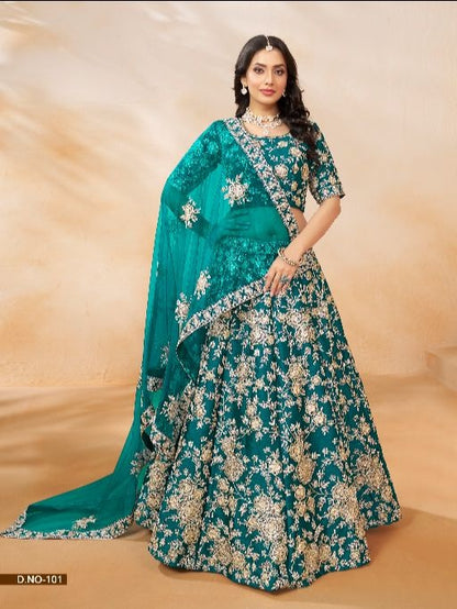 Teal Green Embroidered Heavy Art Silk Designer Lehenga With Blouse