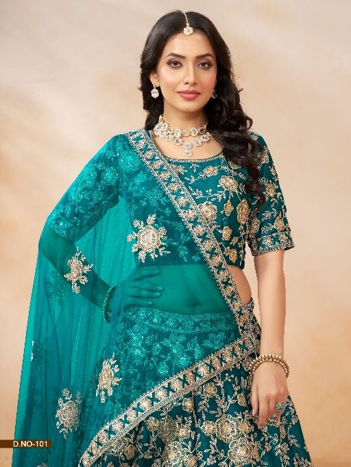 Teal Green Embroidered Heavy Art Silk Designer Lehenga With Blouse