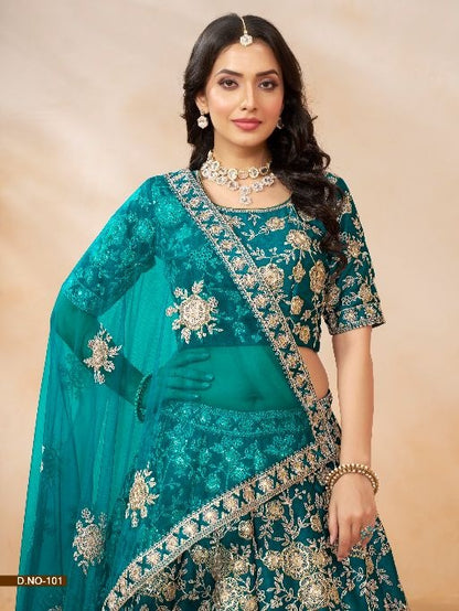 Teal Green Embroidered Heavy Art Silk Designer Lehenga With Blouse