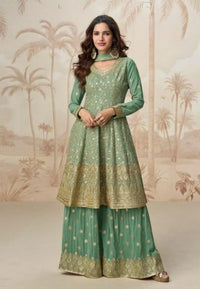 Green Heavy Fox Georgette Free Size Stitched Suit with Sequence Work