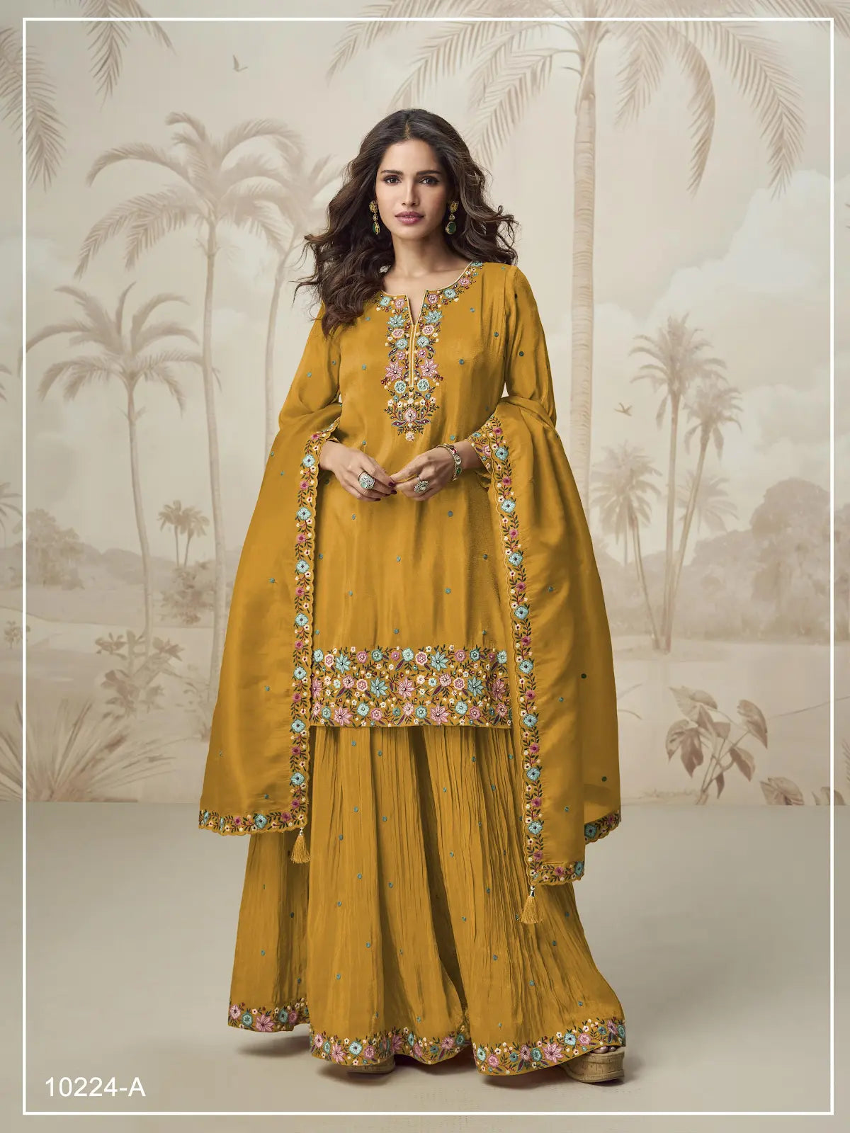 Mustard Simar with Embroidery Multi & Zarkhan Work Readymade Plazzo suit
