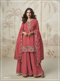 Peach Simar with Embroidery Multi & Zarkhan Work Readymade Plazzo suit