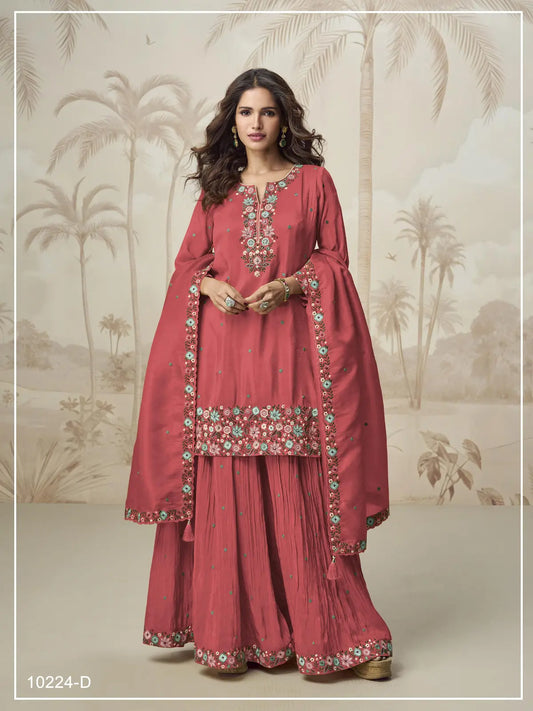 Peach Simar with Embroidery Multi & Zarkhan Work Readymade Plazzo suit