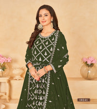 Mehendi Embroidered Faux Georgette Semi Stitched Anarkali Suit