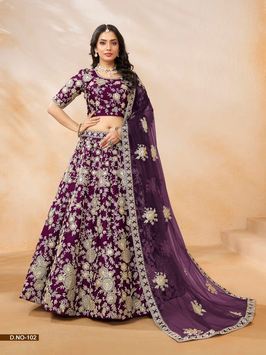Navy Blue Embroidered Heavy Art Silk Designer Lehenga With Blouse