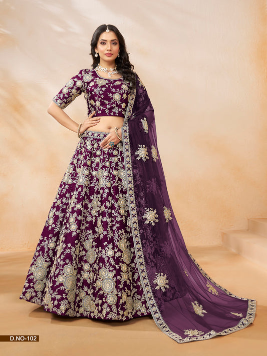 Purple Embroidered Heavy Art Silk Designer Lehenga With Blouse