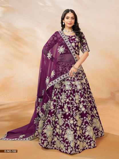Purple Embroidered Heavy Art Silk Designer Lehenga With Blouse