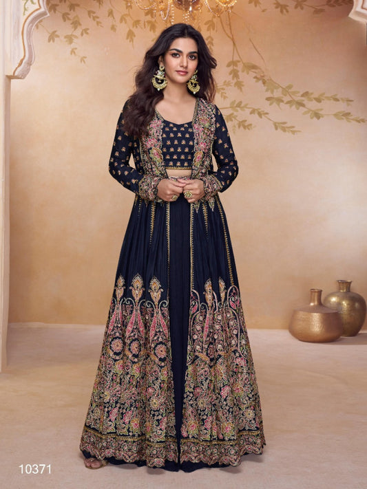 Black Chinon Readymade Suit with Heavy Embroidery & Sequence Work
