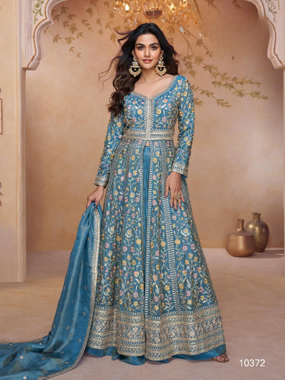 Blue Shimmar Readymade Suit with Heavy Embroidery & Sequence Work