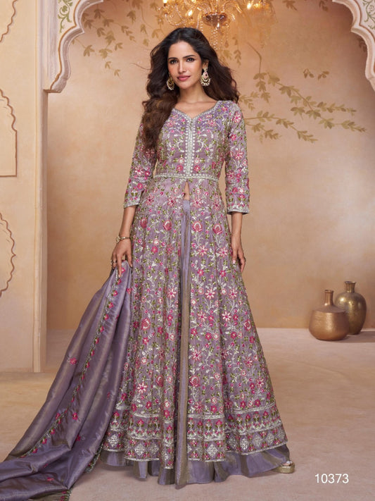 Purple Shimmar Readymade Suit with Heavy Embroidery & Sequence Work
