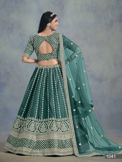 Teal Green Embroidered Art Silk Lehenga Choli With Blouse