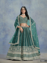 Teal Green Embroidered Art Silk Lehenga Choli With Blouse