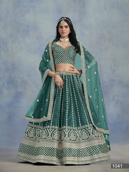 Teal Green Embroidered Art Silk Lehenga Choli With Blouse