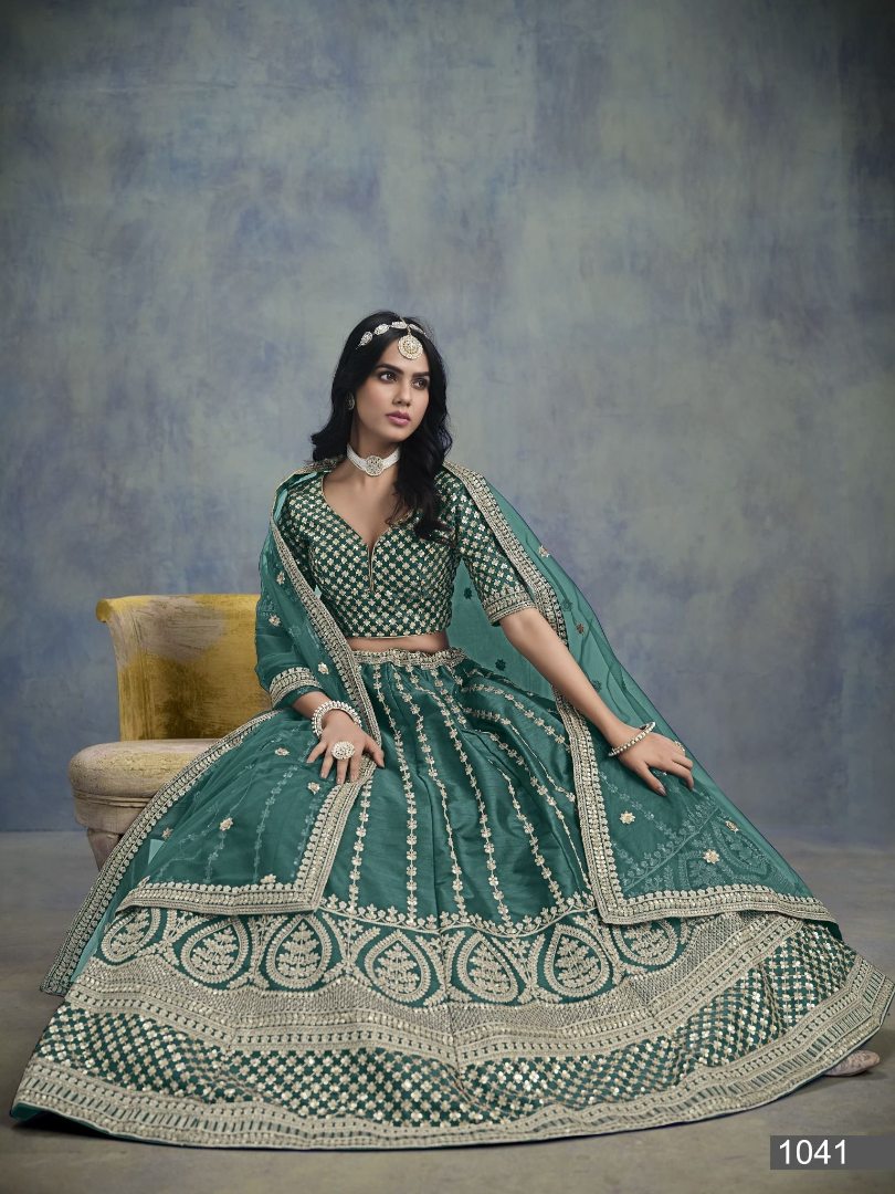 Teal Green Embroidered Art Silk Lehenga Choli With Blouse
