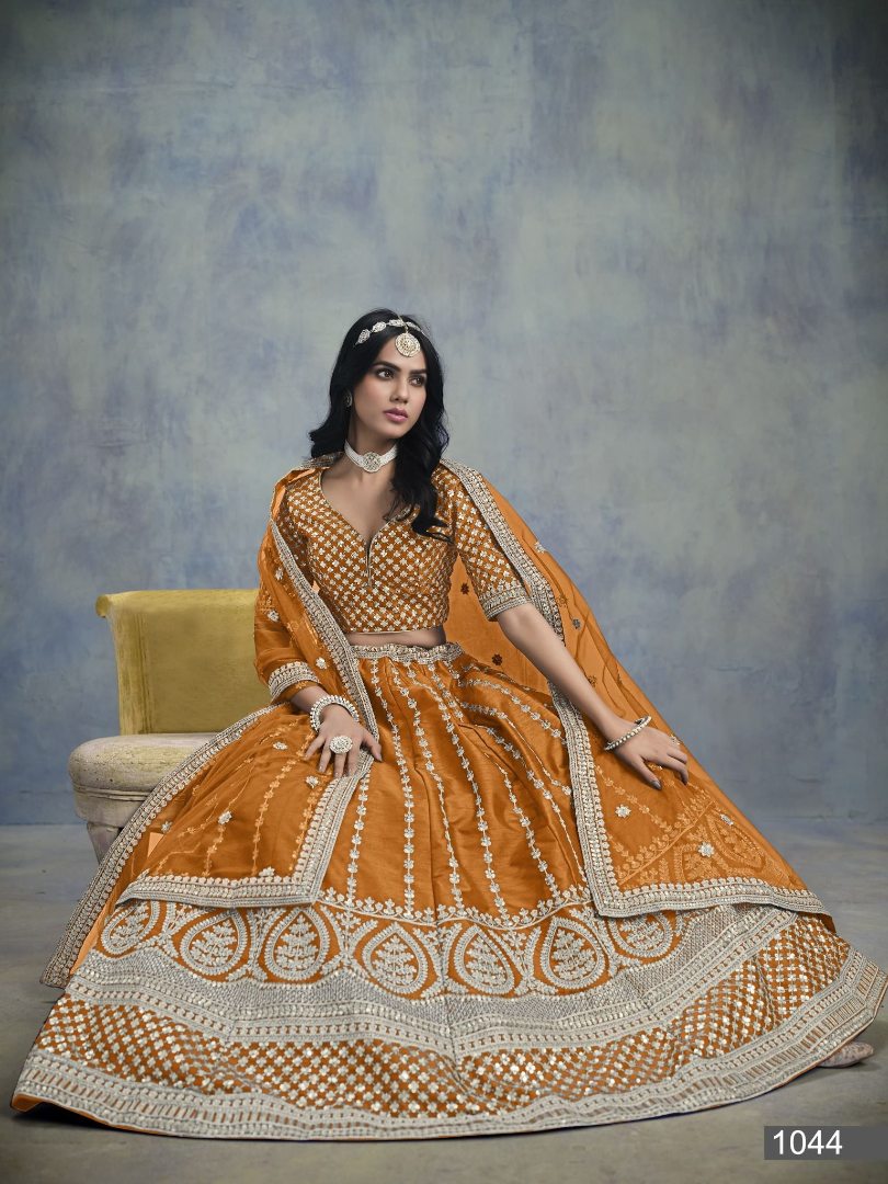 OrangeEmbroidered Art Silk Lehenga Choli With Blouse