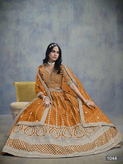 OrangeEmbroidered Art Silk Lehenga Choli With Blouse