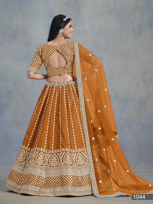 OrangeEmbroidered Art Silk Lehenga Choli With Blouse