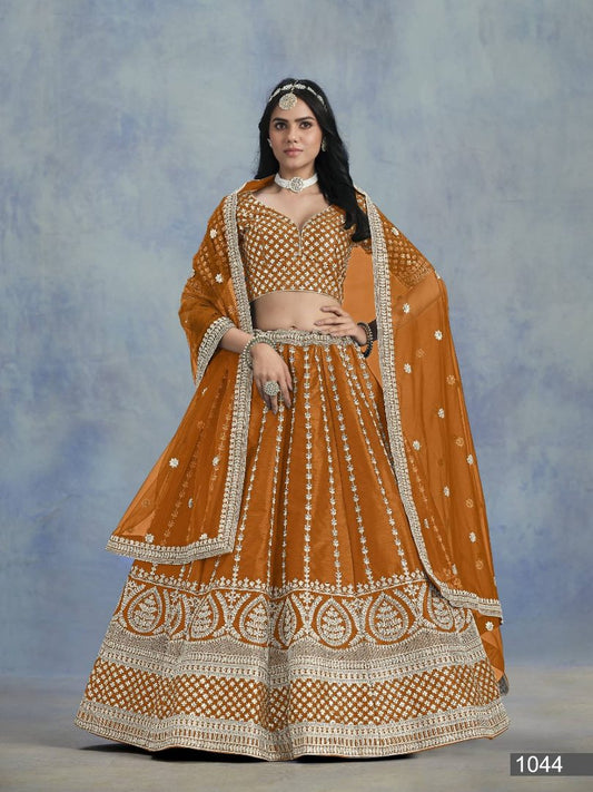 OrangeEmbroidered Art Silk Lehenga Choli With Blouse