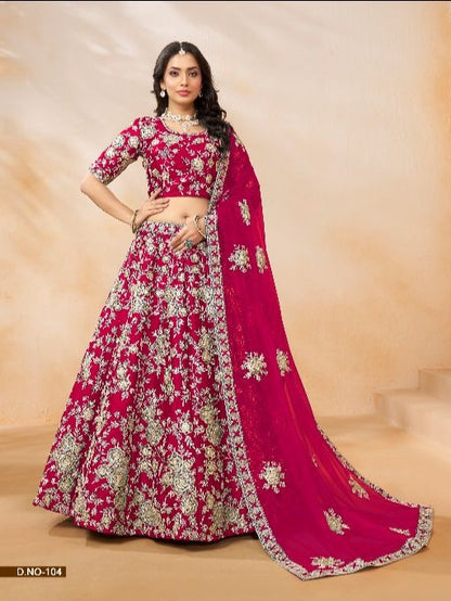 Rani Pink Embroidered Heavy Art Silk Designer Lehenga With Blouse
