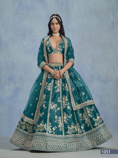 Teal Embriodered Heavy Art Silk Designer Lehenga With Blouse
