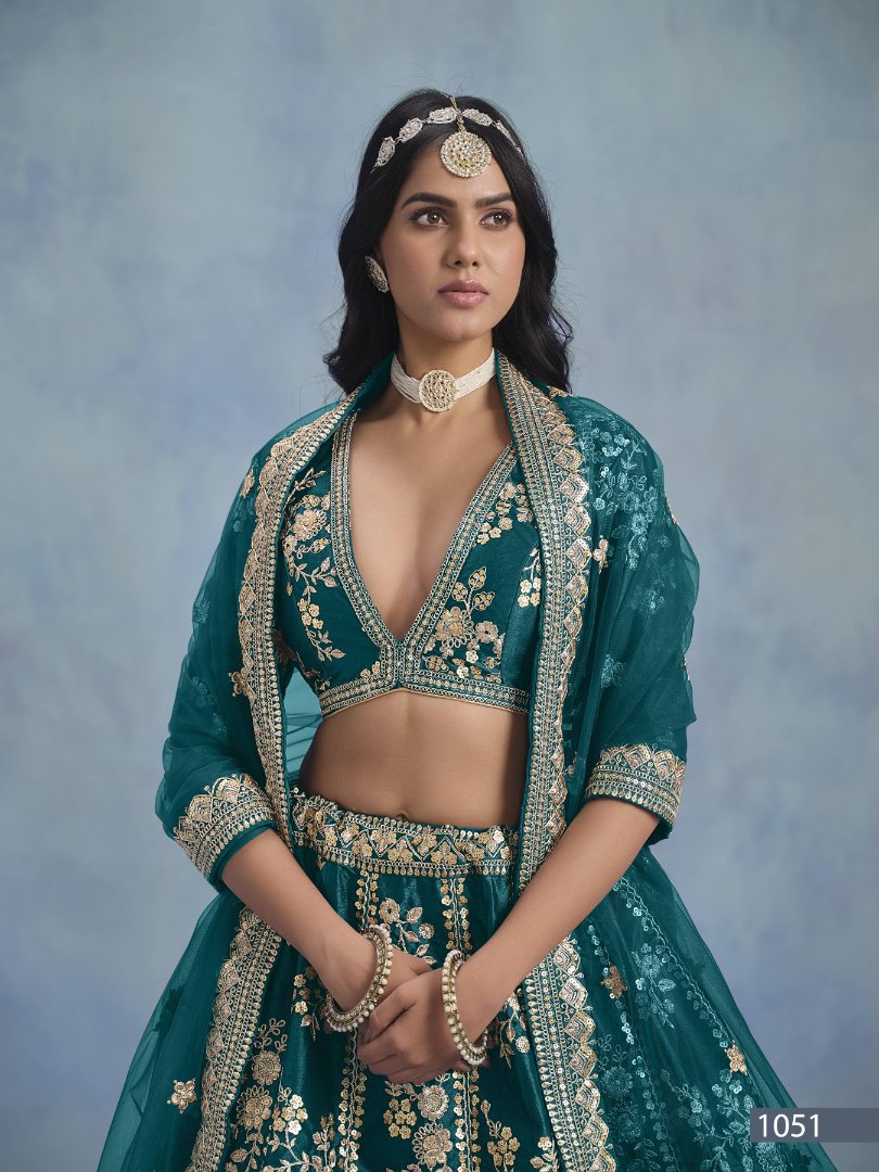 Teal Embriodered Heavy Art Silk Designer Lehenga With Blouse