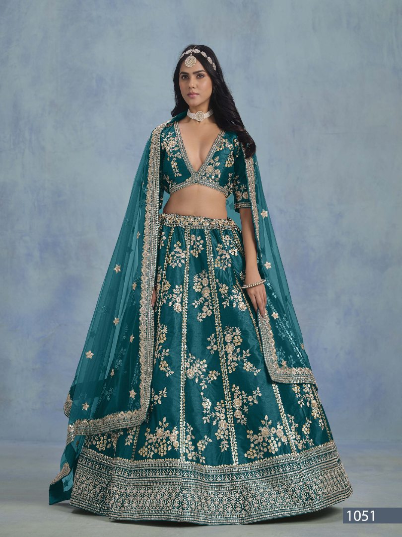 Teal Embriodered Heavy Art Silk Designer Lehenga With Blouse
