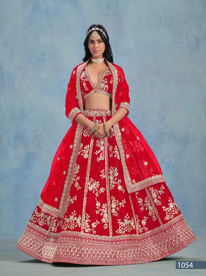 Red Embriodered Heavy Art Silk Designer Lehenga With Blouse