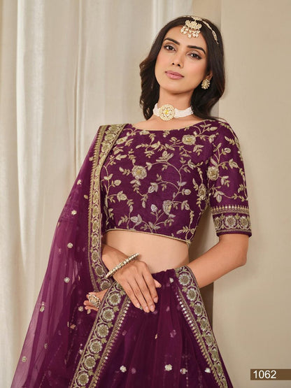 Puprle Embriodered Heavy Art Silk Designer Lehenga With Blouse