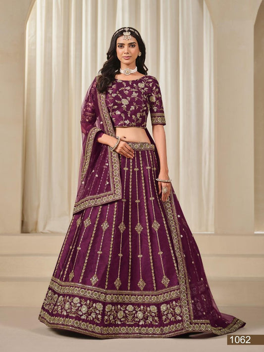 Puprle Embriodered Heavy Art Silk Designer Lehenga With Blouse