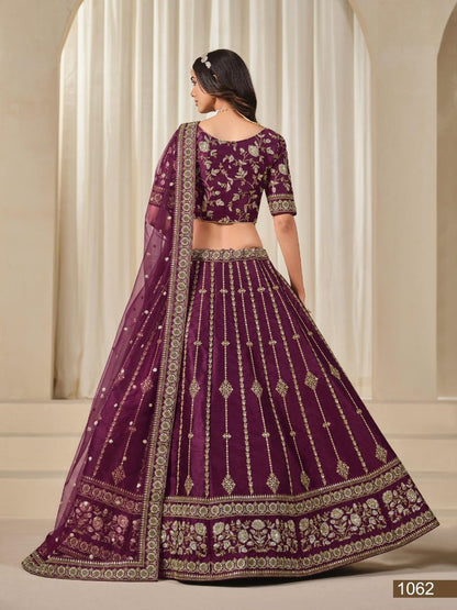 Puprle Embriodered Heavy Art Silk Designer Lehenga With Blouse