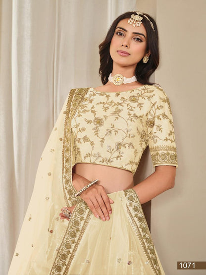Cream Embriodered Heavy Art Silk Designer Lehenga With Blouse