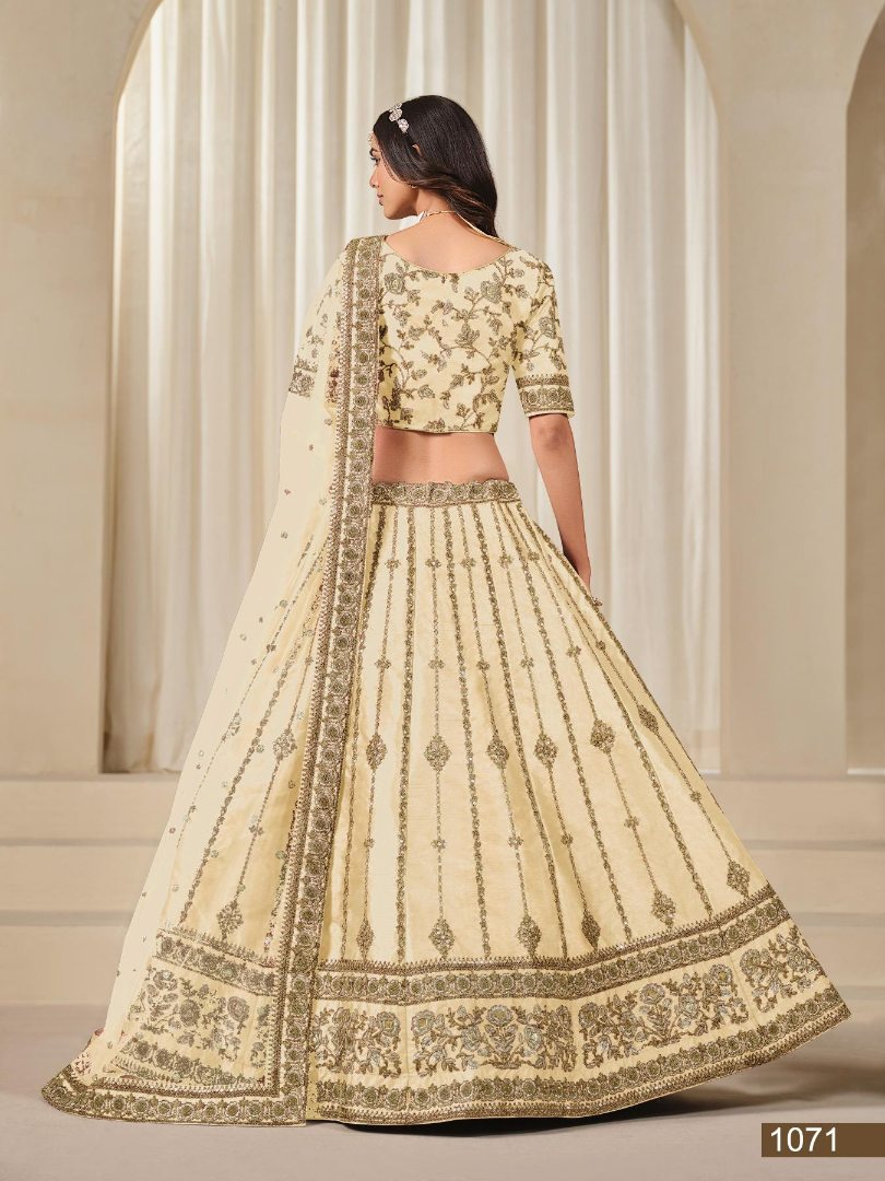Cream Embriodered Heavy Art Silk Designer Lehenga With Blouse
