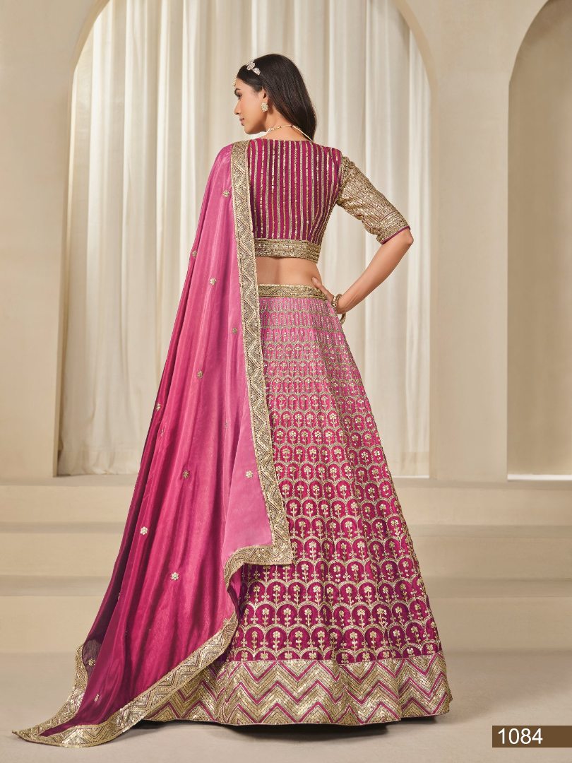 Pink Embriodered Heavy Chinon Silk Designer Semi Stitched Lehenga With Blouse