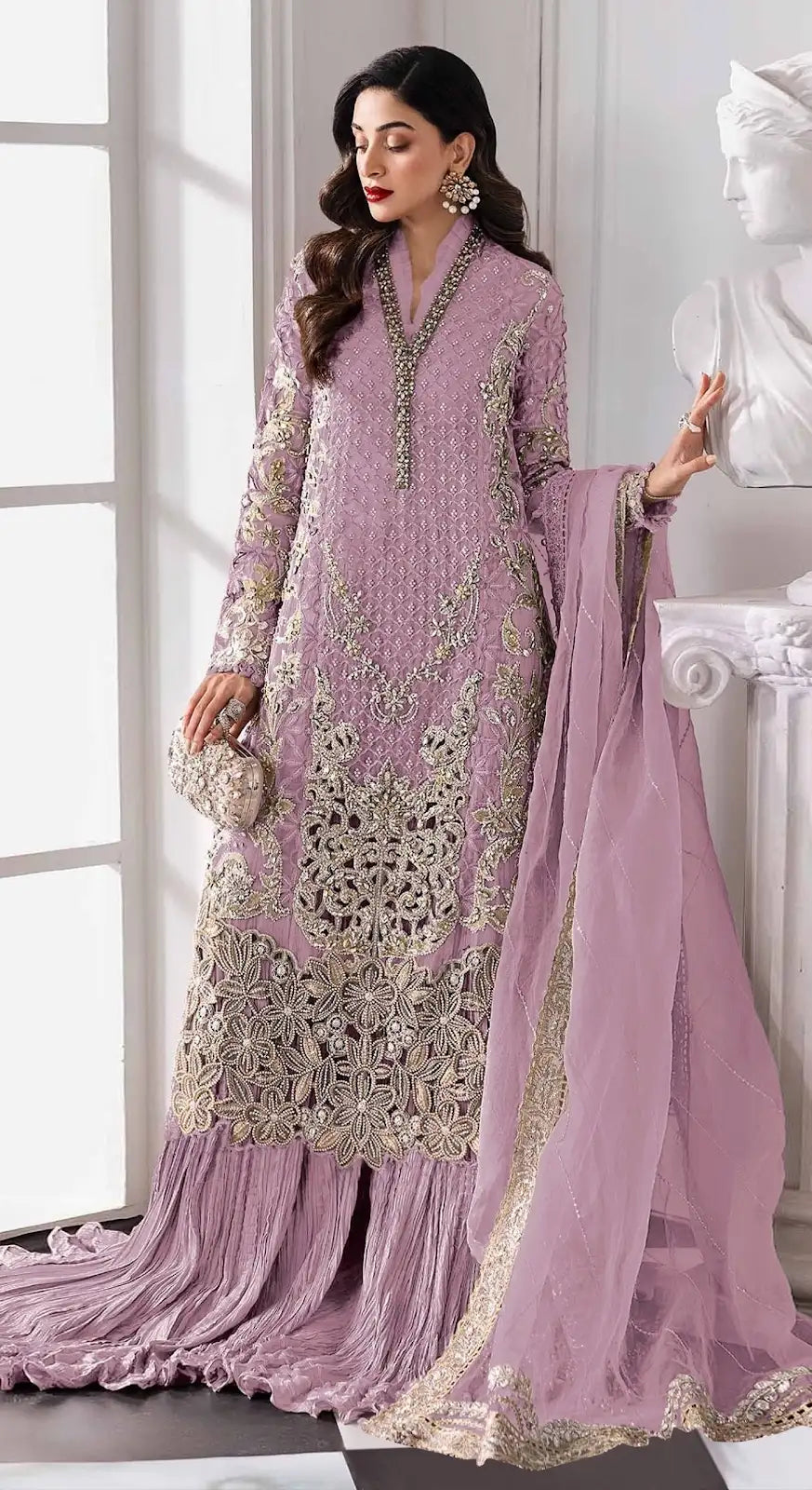 Lavender Fox Georgette Semi Stitched Suit with Embroidery Sequence Work