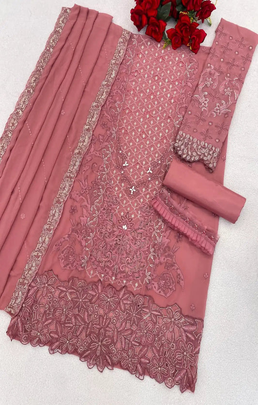 Fox Georgette Semi Stitched Suit with Embroidery Sequence Work