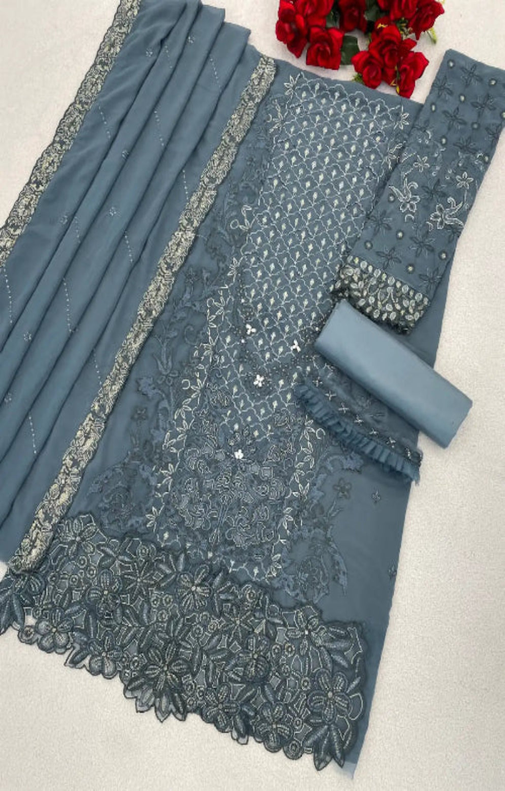 Fox Georgette Semi Stitched Suit with Embroidery Sequence Work