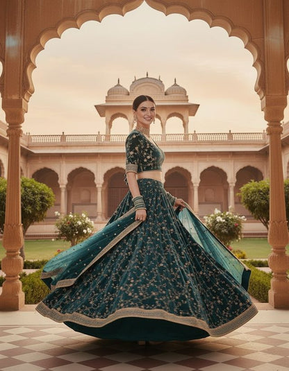 Zariya Turquoise Party Wear Lehenga HKV-002430 BOTTLE GREEN