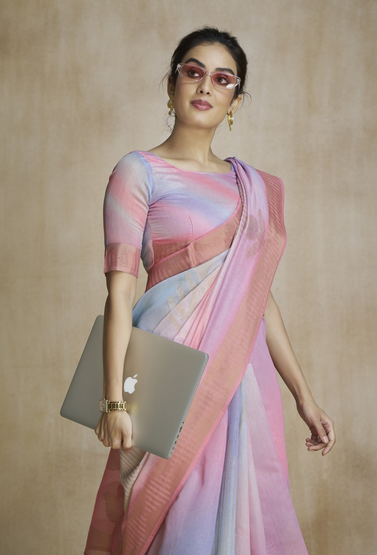 Pink Fancy Fabric With Digital Print Saree With Blouse