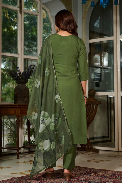 Women's Gorgeous Embroidery Viscose Chanderi Fabric Straight Kurta, Pant and Dupatta Set 125