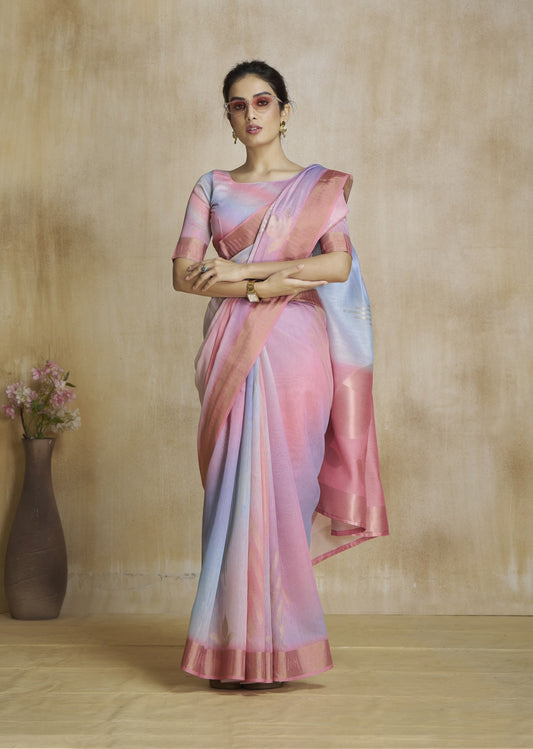 Pink Fancy Fabric With Digital Print Saree With Blouse