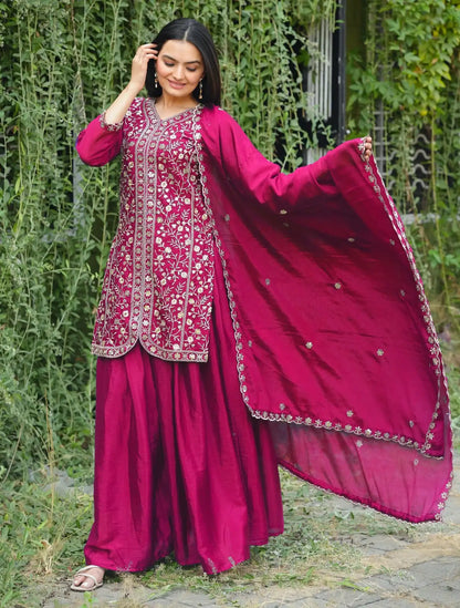 Heavy Chinon Suit With Sequence Embroidered Work