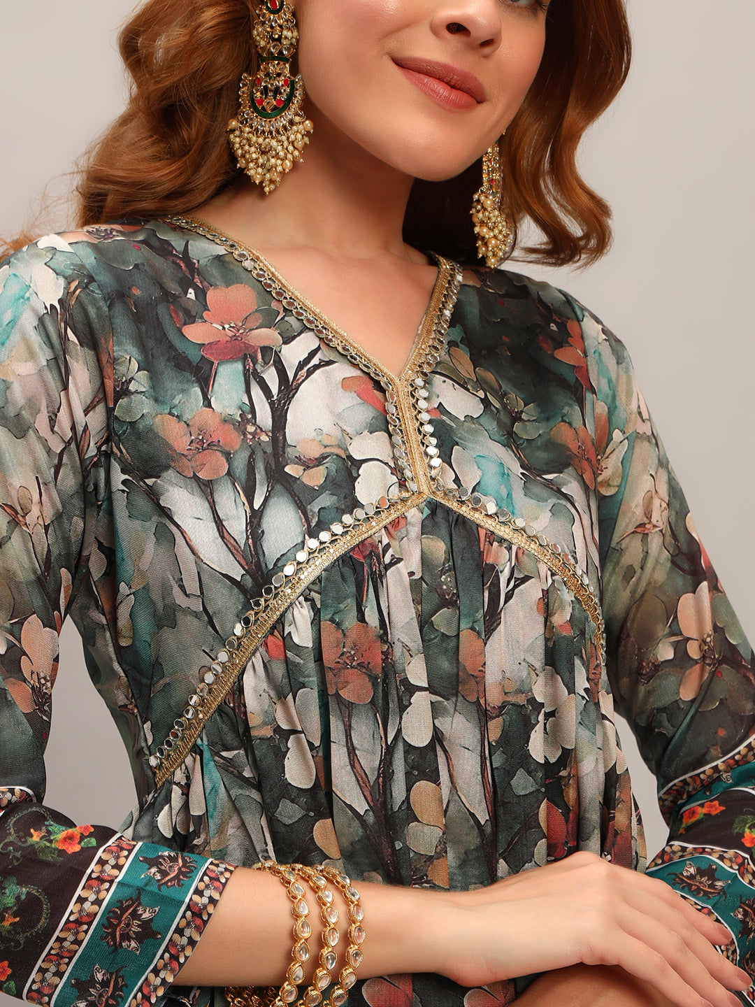 Women's Gorgeous Chanderi Silk Embroidery Flared Kurta with Pant And Dupatta Set