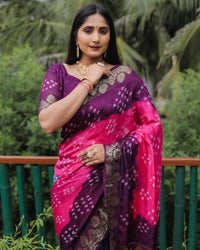 Pink Woven Design Pure Bandhej Soft Silk Saree
