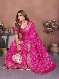 Pink Handmade Bhandhej Viscos Silk Saree With Blouse