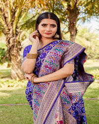 Violet Woven Design Pure Gharchola Bhandhej Silk Saree With Blouse