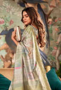 Light Green Designer Weaving Handloom Linen Saree With Blouse